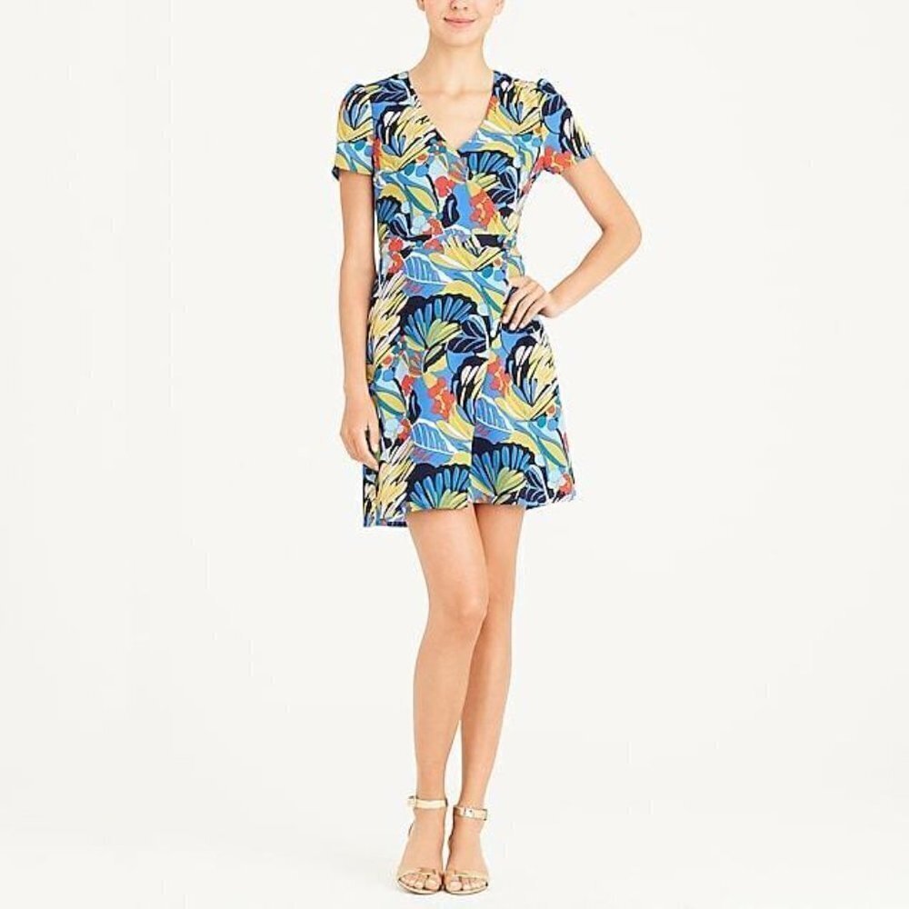 J. Crew Mercantile Tropical Floral Faux Wrap Short Sleeve Mini Dress